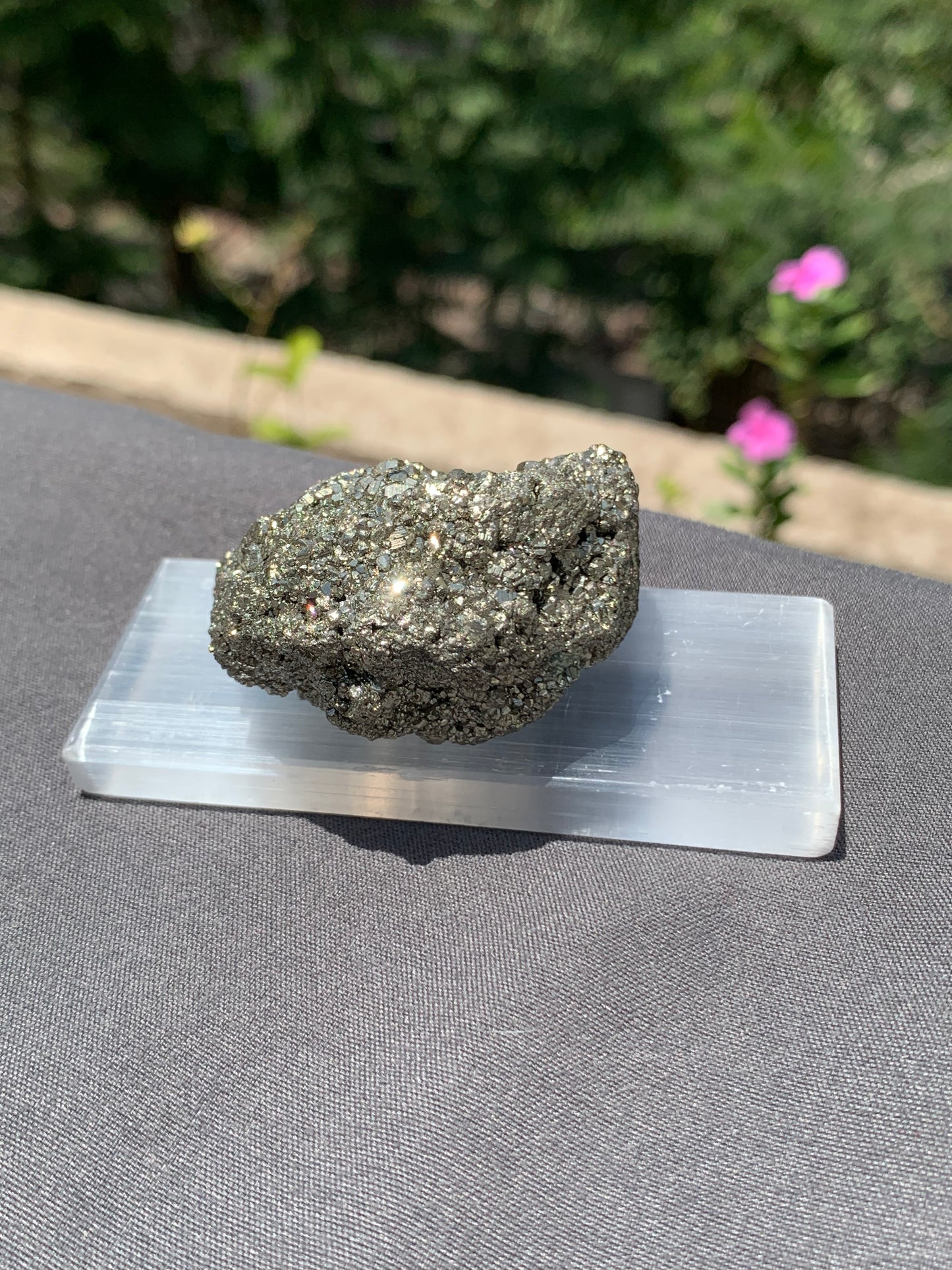 Raw pyrite with salanite charging plate