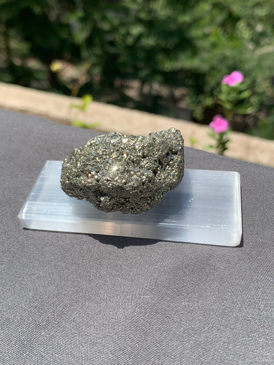 Raw pyrite with salanite charging plate