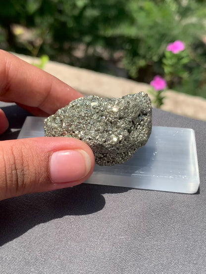 Raw pyrite with salanite charging plate